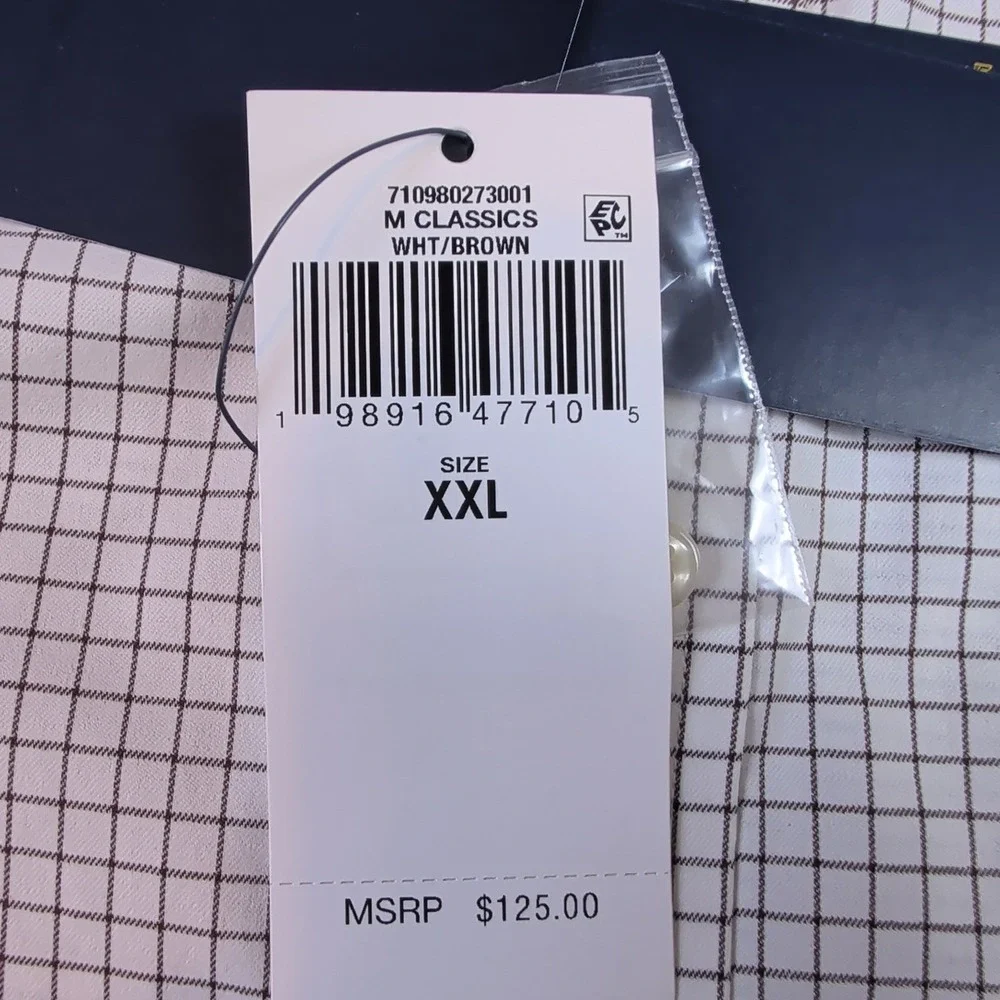 Polo Ralph Lauren Mens XXL Classic Fit Performance Shirt White Brown Windowpane